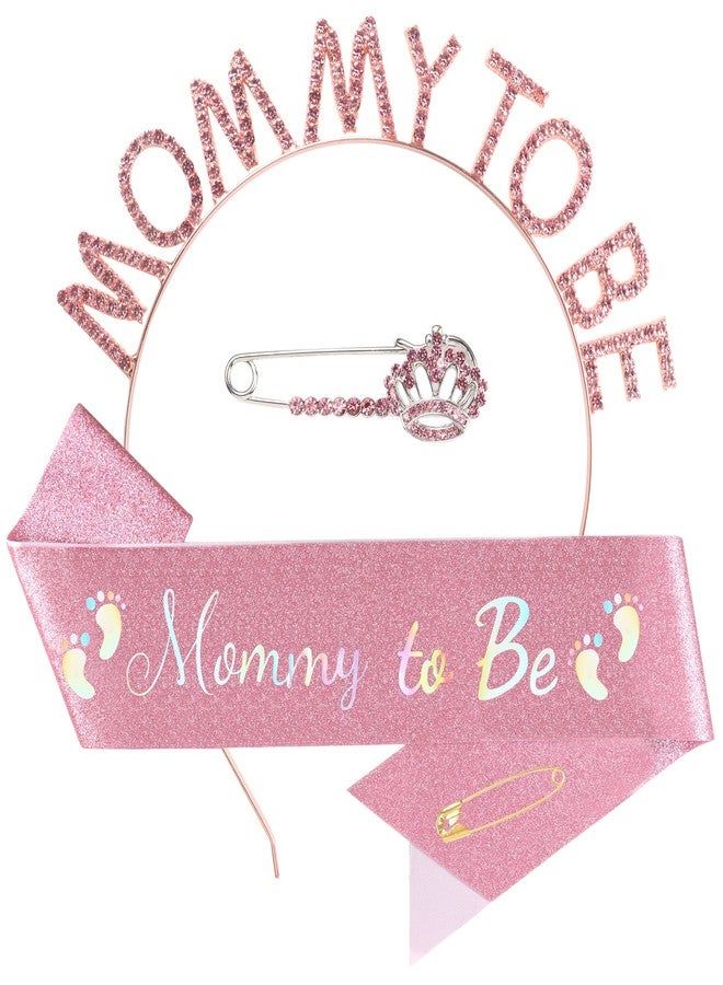 OYANIMO Mom to be Baby Shower Decorations, Mom to be Sash and Tiara Set Mother to be Crown Mom to be Pin Maternity Gift for Her, for Gender Reveal and Baby Girl Showers, Pink (Pink) - Image 1